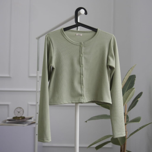 Cardigan Korean Style Wanita Bahan Knit Premium Long Shirt Lengan Panjang Crop Top