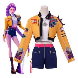 ZEEMIN Rumi Cosplay Costume Anime Movie KPop Demon Hunters Yellow Jacket Huntrix Uniform Earrings Shorts Halloween Women Girls