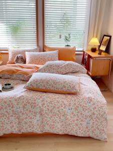 Mr. Jue Pure Cotton Brushed Bedding Set Four-Piece Set All-Cotton Autumn Winter Quilt Cover Bed Sheet Three-Piece Set Bed Skirt LZD