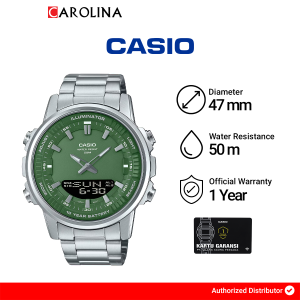 Jam Tangan Pria Casio AMW-880D-3A Green Dial Stainless Steel Band