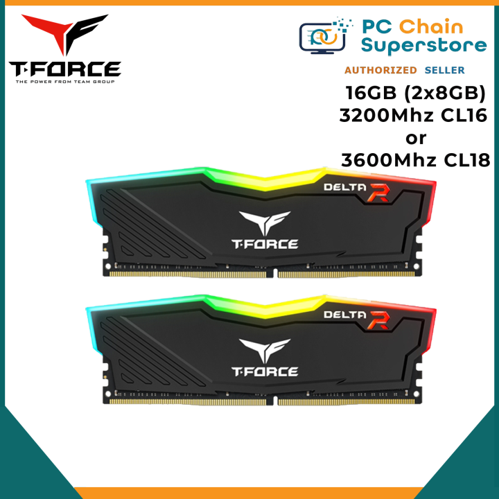 Team Group T-Force Delta RGB DDR4 16GB 8GBx2 Dual Kit [CL16 3200Mhz]  [CL18 3600Mhz] Gaming Memory RAM Black Lazada PH