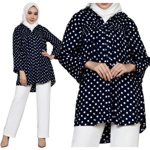 NHM Kemeja Wanita Rayon Oversize Baju Atasan Jumbo Motif Polka