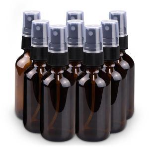Wedama Spray Bottle 2 oz Fine Mist Glass Spray Bottles Little Refillable Liquid Containers for Watering Flowers Cleaning (8 Pack Amber)