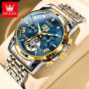 OLEVS 9965 Men Fashion Mechanical Watch Round-dial Stainless Steel Watchband Wristwatch Month Display Week Display Calendar