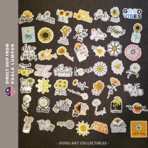 50pcs Daisy Sunflower Life Quote Journal Sticker Set Aesthetic Stickers For Scrapbook DIY Journaling Accessories Laptop Phone Case Journal Materials Waterproof Sticker For Diary Bottle Label Positive Sticker Life Quote Sticker Flower