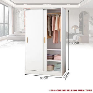 [On Hand]Nordic Luxury Sliding Door Wardrobe Cabinet Wood Furniture Wardrobe Organizer 180cm Height large space durable