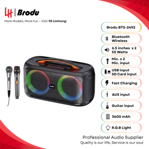 Speaker BTS-2492 Brodu Dual 6.5 inch Bluetooth Speaker With Rechargeable Wireless Microphone