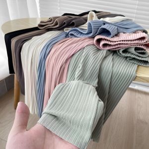 "Qimareez" Celana Kaki Lebar Knit Es Musim Panas untuk Wanita Tipis Longgar Ramping Pinggang Tinggi Celana Lurus Panjang Lantai Drapey Kasual Baru