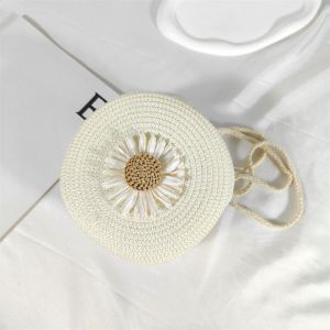 EVERIN Flower Graphic Round Straw Bag Lightweight Mini Womens Crossbody Purse Fashion Floral Decor Straw Crossbody Bag