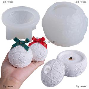 [COD] Big House Christmas Ornaments Round Candle Jar Silicone Mold DIY Handmade Relief Snows Berry Ball Plaster Resin Storage Box Craft Molds