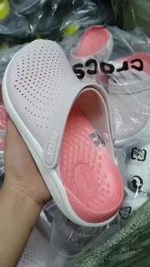 Crocs LiteRide Clog in light gray/pink/orange for women. Beautiful shoes good quality durable fashionable and popular. Perfect for beach trips/swimming. Light soft comfortable and pain-relieving.