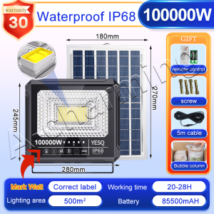 Buy 1 Take 1 solar light 100000W Solar Led Lights Outdoor Flood Light Street Lamp Waterproo outdoor waterproof IP68 original 606LED 680000mAh with solar panel garden lamp room night light bulb for courtyard automatic with remote