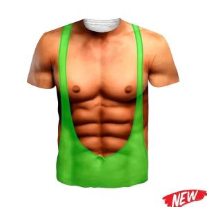 [Local Stock] HBESTY Halloween Christmas Funny Abs Muscle Graphic T Shirt for Men Hawaiian O-neck Short Sleeve Fashion Casual Tee Shirts Street Holiday Party T Shirts