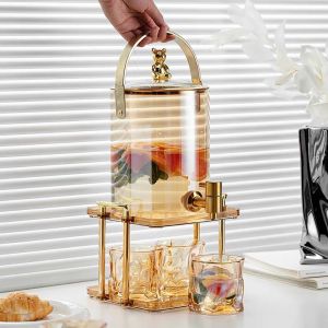 Bộ Bình Cốc Thủy Tinh 3.5L Chịu Nhiệt Độ Cao Bình Nước Thủy Tinh Pha Trà Nước Trái Cây kèm Cốc uống nước và Kệ