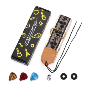 Adjustable Guitar Strap Black Lace Nylon Shoulder Strap Leathers Ends Guitar Straps for Bass Electric & Acoustic Guitar