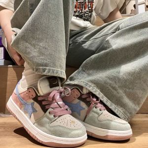 Macaron rainbow contrast star versatile sneakers