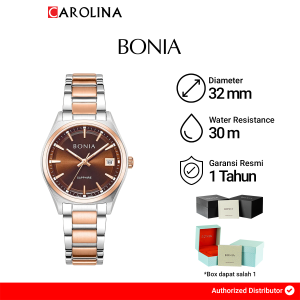 Jam Tangan Wanita Bonia Manuel B10863-2642 Brown Dial Dual Tone Stainless Steel Strap