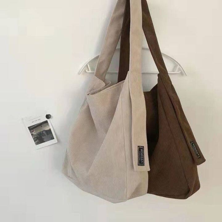 Canvas Bag Women's Fashion Corduroy Bucket Bag Large Capacity Tote Bag ...