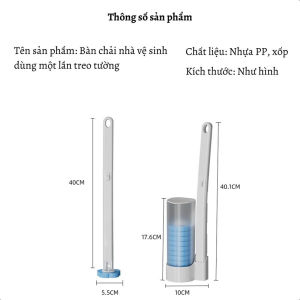Bàn Chải Bồn Cầu Dùng Một Lần Dán Tường Đa Năng Chổi Cọ Toilet Kèm 6 Đầu Bông Thay Thế Loại Bỏ Bụi Bẩn Làm Sạch Sâu