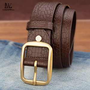 LouisWill Men Belts Leather Belt Second-layer Cowhide Leather Belt Utility Waist Belts 120cm Adjustable Length Dress Belts for Men with Classic Buckle Vintage Jeans Belt for Men