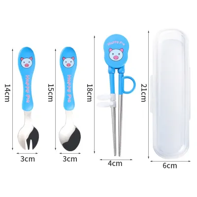 3 in 1 Set Peralatan Makan Pelengkap Bayi / Sumpit Pelatihan Bayi + Garpu + Sendok