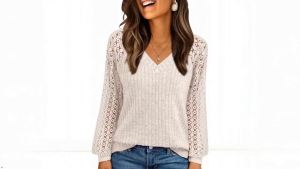 AUTOMET Womens Long Sleeve Shirt Autumn Lace Top 2025 Fashion V Collared Sweater Formal Casual Winter Waist Shirt Fashion Clothing