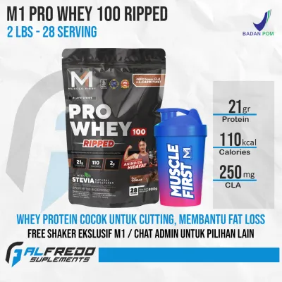 M1 MuscleFirst Pro Whey 100 RIPPED 2 Lbs 900 Gram Whey Protein + CLA & L Carnitine