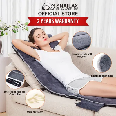 Snailax SL-363M Memory Foam Massage Mat with Heat 10 Vibration Motors 6 Therapy Heating Pad Full Body Massager Cushion Relieve Neck Back Waist Legs Tension NOT a Shiatsu Kneading 1 Yr Warranty Ideal Gift