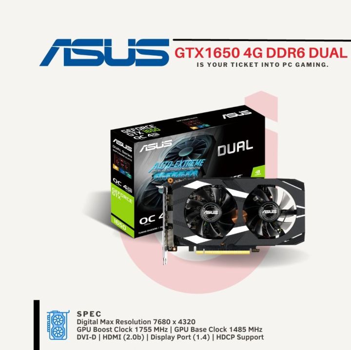 4gb Gddr6 Asus Dual Gtx1650 4gb Vga ASUS Dual Geforce GTX 1650 OC