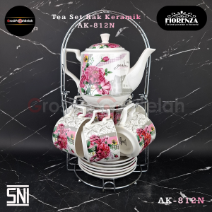 Tea Set Cangkir Set Keramik Dengan Rak Motif Bunga Fiorenza AK-812N