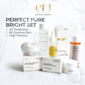 er-1 by dr. Erna Perfect Pure Bright Set 5 Pcs - Paket Skincare Brightening Pemutih - Serum Night Cream Day Cream Sunscreen Facial Wash Cleanser Toner Wajah