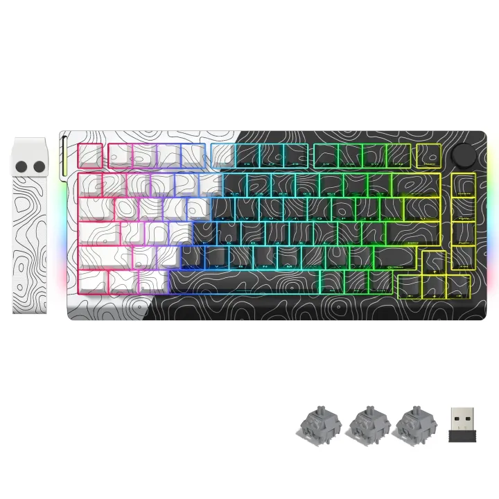 Womier Q75 60% Percent Keyboard with QMK/VIA Topographic Gaming Keyboard, Wireless Creamy Mechanical Keyboard, RGB Custom Keyboard Gasket Hot Swappable Keyboard for Windows & Mac-POM Linear Switch