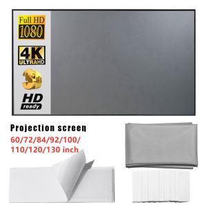Simple Folding 3D Metal Anti-light Curtain 60 to 130 Inch 16: 9 HD Portable Projector Curtain Fabric Wall Mounted Screen