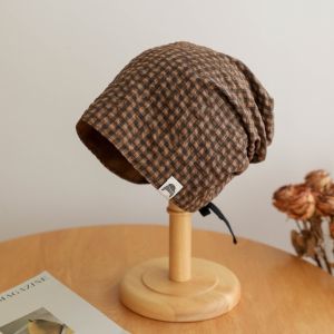 LONGB Vải cotton Mũ len dáng rộng Có thể gấp lại. Họa tiết kẻ ô vuông. Mũ trùm đầu họa tiết kẻ sọc Dáng rộng Mũ len rộng vành Trang phục thường ngày