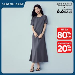 Giordano Women Exposed seam crewneck raglan sleeve maxi dress Free Shipping 05466464