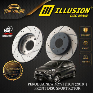 PERODUA NEW MYVI D20N 2018 ~ YEAR FRONT ( DEPAN ) DISC ROTOR SPORT SLOTTED & DRILLED ANTI RUSTING ILLUSION