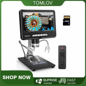 TOMLOV DM401 2K Digital Microscope 1200x HDMI LCD Microscope with Screen for Entire Coin View24M Soldering Microscope with LightsWindows/iOS Compatible(N0 EXTENSION TUBE)