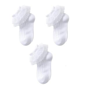 3 Pair Girls Lace Trim Socks Soft Breathable Cotton Short Socks for 1-10+ Year Kids Everyday Wear and School Event