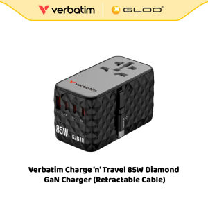 Verbatim Charge n Travel 85W Diamond GaN Charger | Retractable Cable | GaN III | PD3.0 & QC 4+