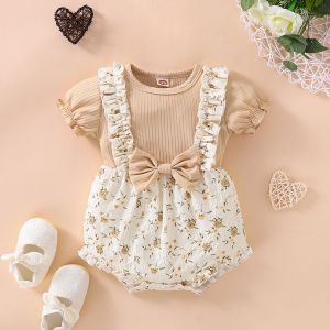 [Malaysia Stock]BCBL Baby Girl Jumpsuit 0 24 Months Baby Floral Fake Two-piece Triangle Romper Summer Baby Girl Clothes 1-2 year Old Dress Jumpsuit