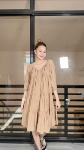 SC147 Longsleeves Bustier Babydoll Maxi Dress