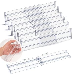 4 Pack Acrylic Adjustable Kitchen Drawer Organizer Clear Plastic Drawers Separators (10.6-20.5")