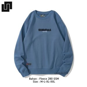 Sweater Crewneck Pria Casual Warna Hitam Size M-XXL