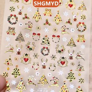 [COD] SHGMYD SPORTS ไฟสีสันสดใสสไตล์น่ารักสำหรับเทศกาลคริสต์มาสสติกเกอร์ติดเล็บลายจุดสำหรับตกแต่งเล็บรูปโบว์ตกแต่งเล็บ