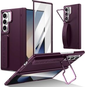 Built-in Hidden Camera Metal Stand & Finger Strap & Glass Screen ProtectorHinge Protective Matte Hard PC Anti-Slip Shockproof Phone Case Cover for Samsung Galaxy Z Fold 7 CaseZ Fold 6 caseZ Fold 5 CaseZ Fold 4 Case