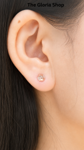 THE GLORIA Dainty Hexagon Crystal Stud Earrings S925 Silver Needle Modern Earrings