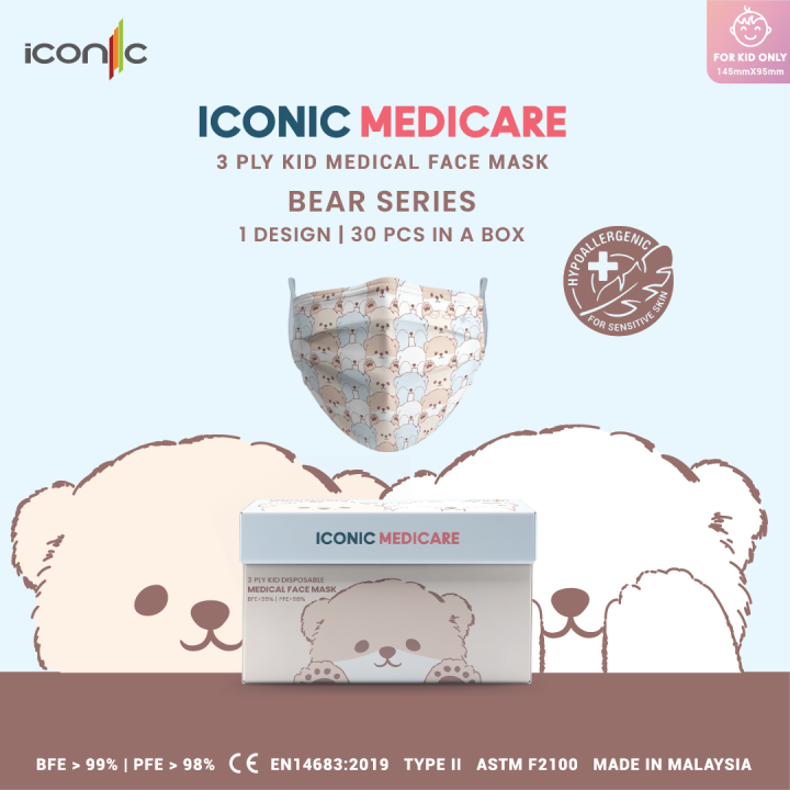 Iconic Medicare BEARS Kid 3 Ply Medical Dispoable Face Mask (30Pcs ...