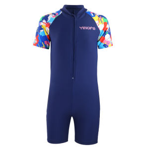 Yingfa Girls Professional Training Swimsuit Short Sleeve Hot Spring Swimsuit Upf50+ Sun Protection Rush Guard for Kids Girl