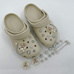14Pcs Luxury Style Crocs Jibbitz Charms Crystal Diamond Buckle Detachable Pearl Shoe Chain Decoration for Crocs