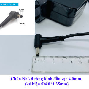Sạc Laptop ASUS 19V – 2.37A (45W) chân Nhỏ 4.0x1.35mm - đường kính đầu sạc 4mm - thay dòng Asus VivoBook X200CA X201E X202E F201E Q200E S200E